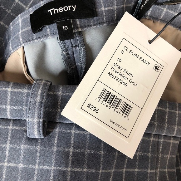 Theory Slim Pants Cropped Precision Grid Grey NWT 10 - Picture 9 of 12